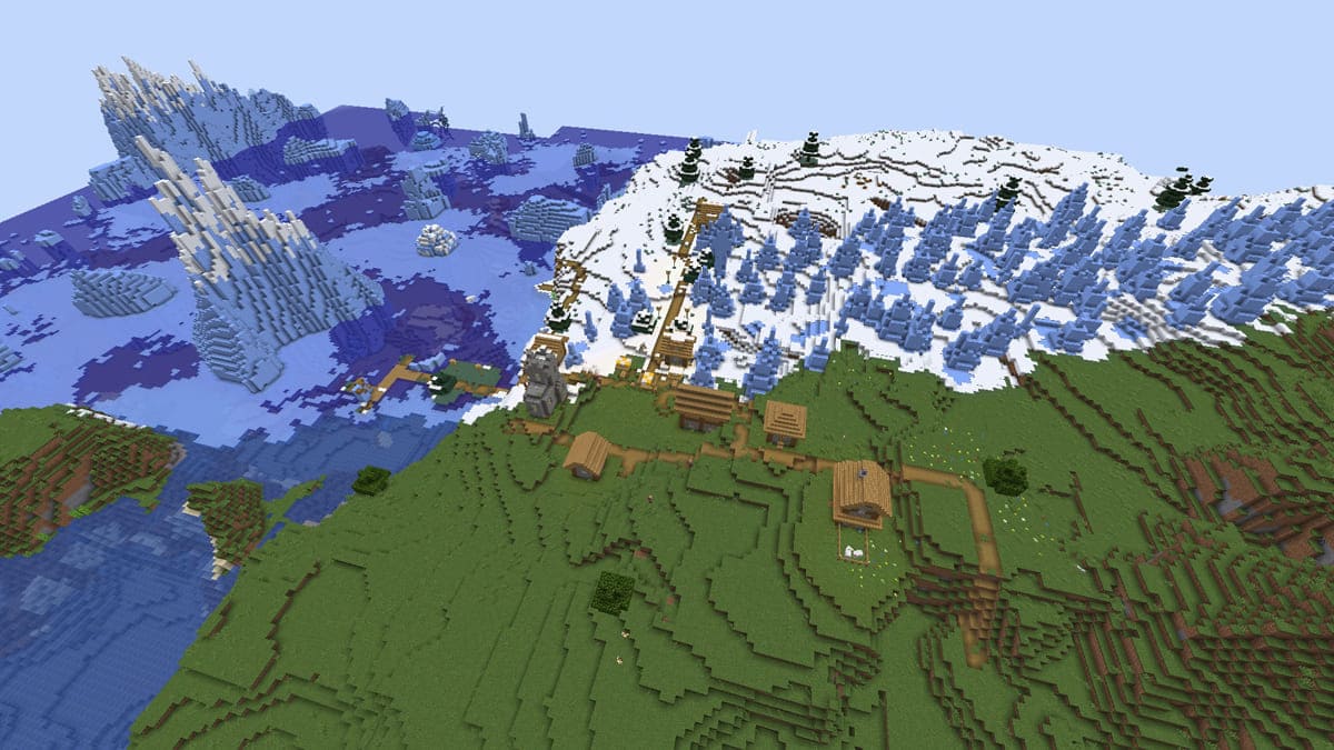 Picos de hielo y aldea en Minecraft