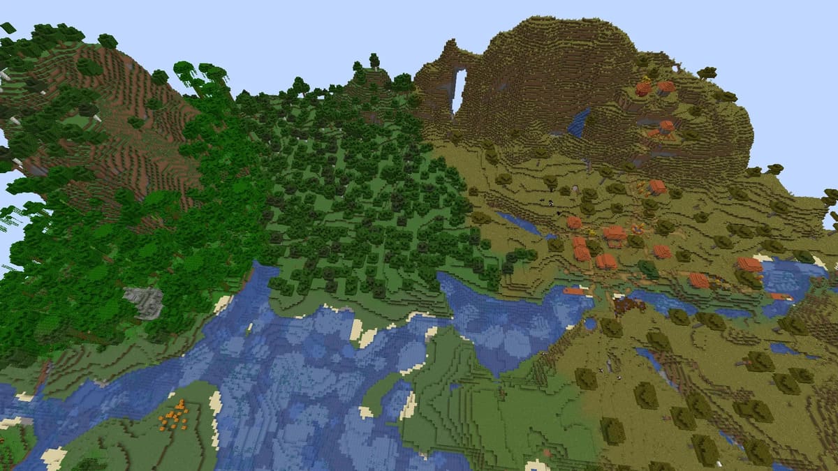 Pueblo de acacias en la ladera de Minecraft