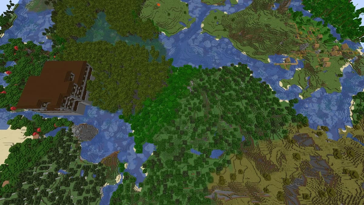 Mansión y pueblo en el bosque en Minecraft
