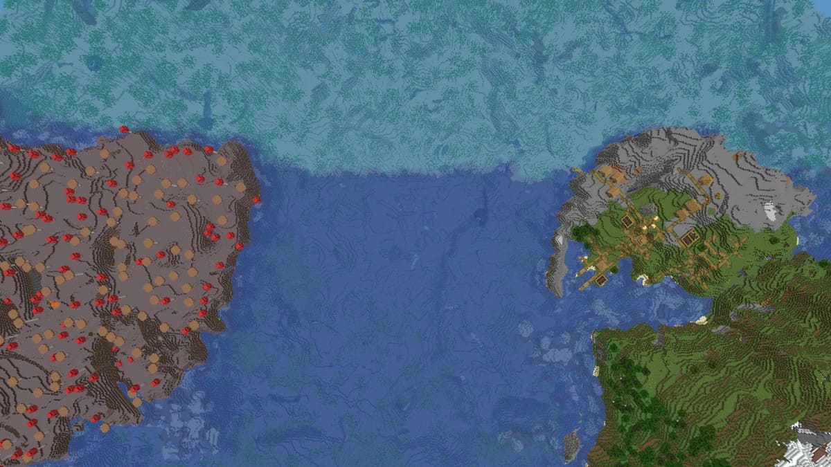 Isla y pueblo de hongos en Minecraft