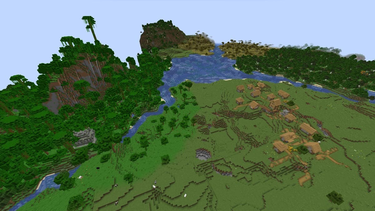 Las 20 mejores semillas de Minecraft 1.18.2 33 Templo y aldea de la jungla en Minecraft