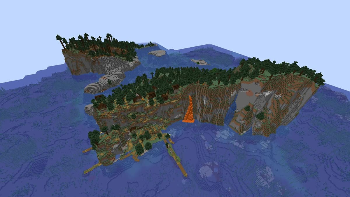 Las 20 mejores semillas de Minecraft 1.18.2 34 Cascada de lava y pueblo en Minecraft