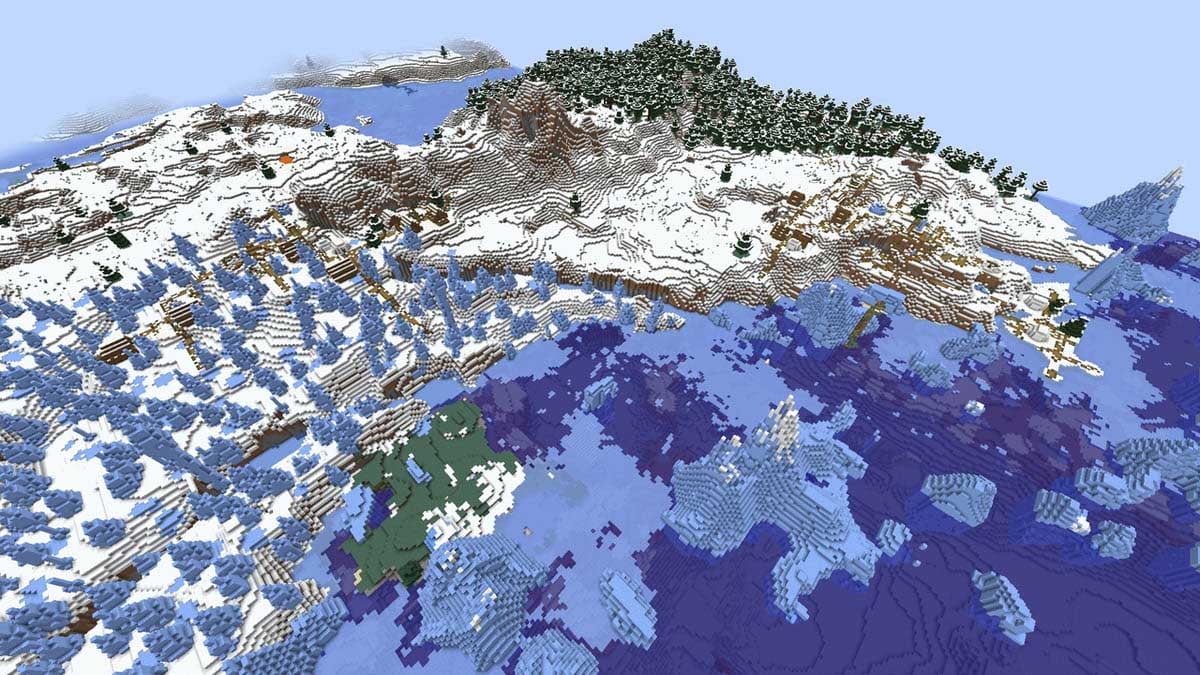 Las 20 mejores semillas de Minecraft 1.18.2 27 Pueblo de nieve doble en Minecraft
