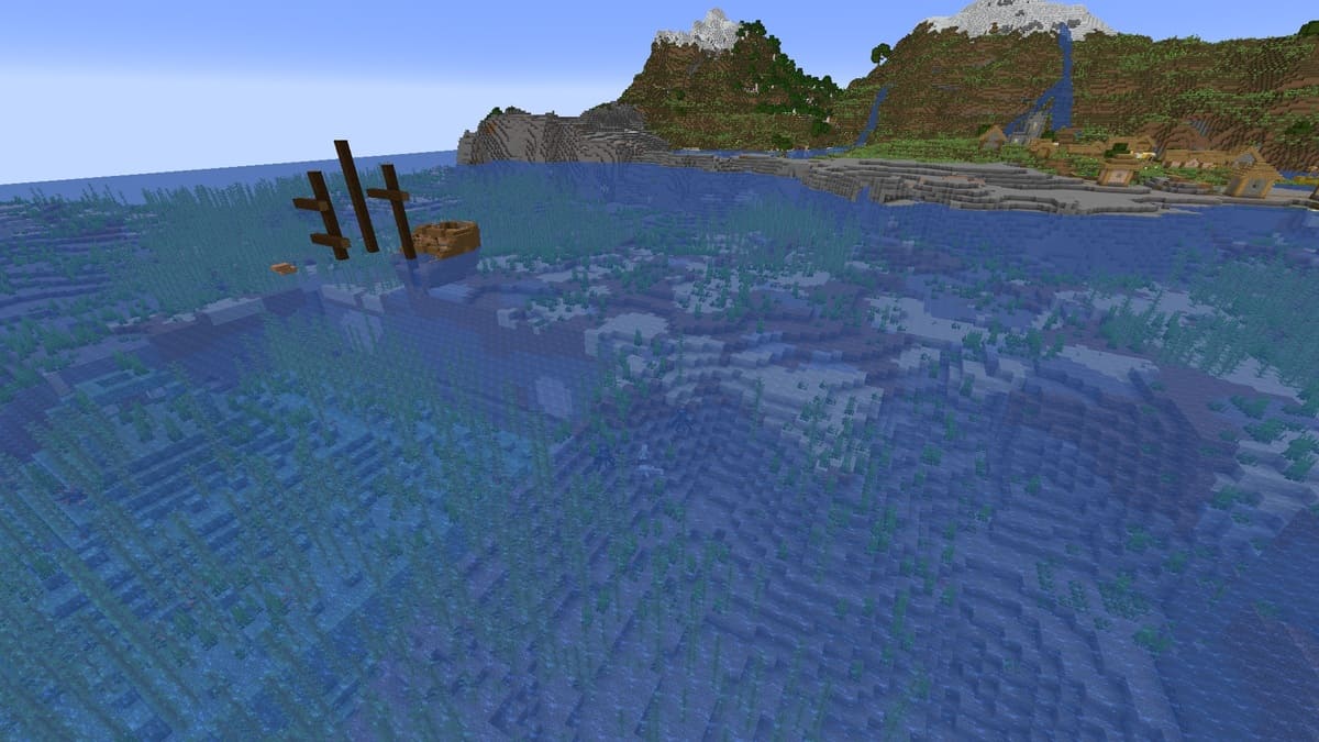 Las 20 mejores semillas de Minecraft 1.18.2 41 Monumento al océano y pueblo en Minecraft.
