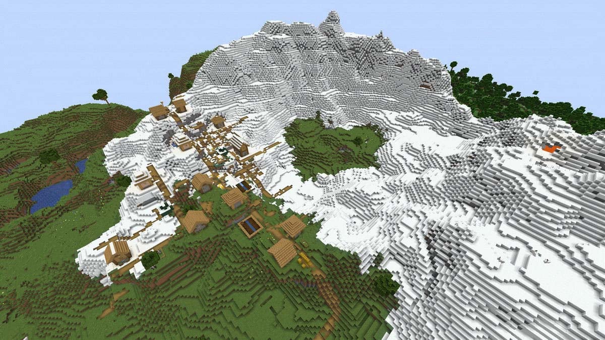 Las 20 mejores semillas de Minecraft 1.18.2 42 Pistas nevadas y pueblo en Minecraft