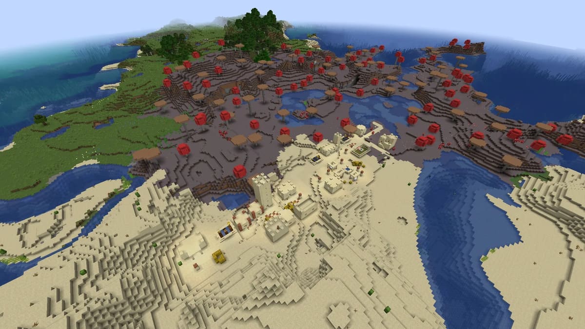 Isla y pueblo de hongos en Minecraft