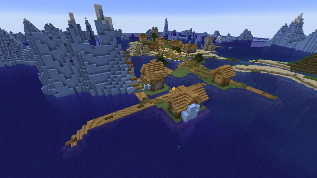 Icebergs y pueblo en Minecraft
