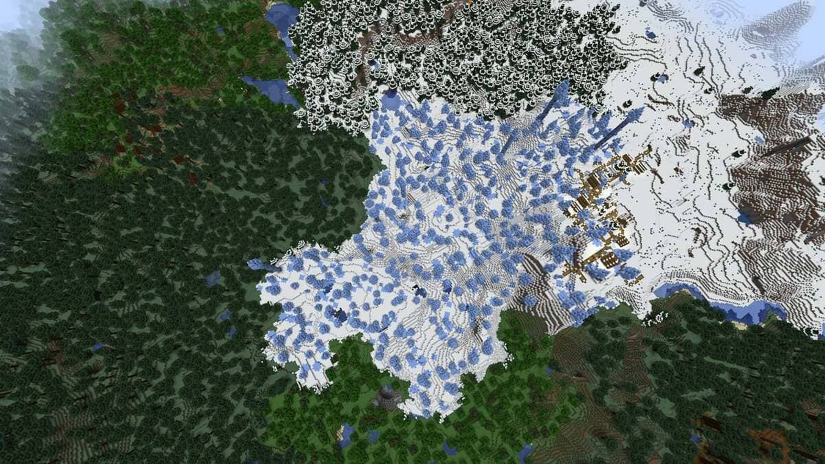 Picos de hielo y aldea en Minecraft