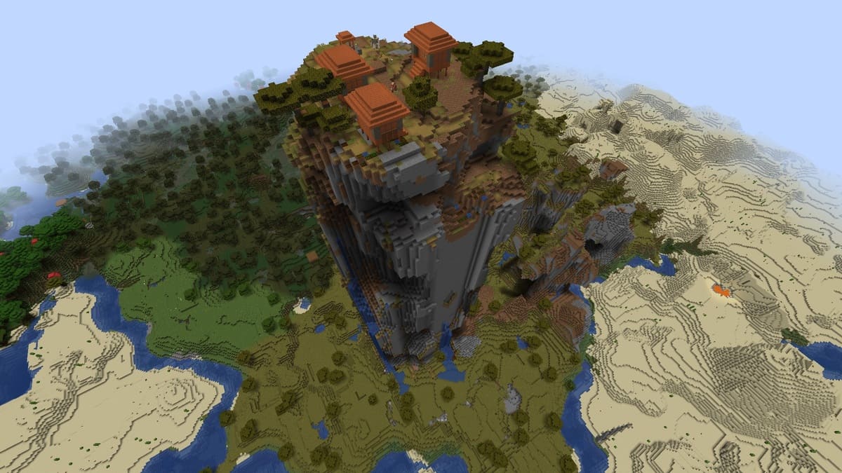 Colina y pueblo súper altos en Minecraft