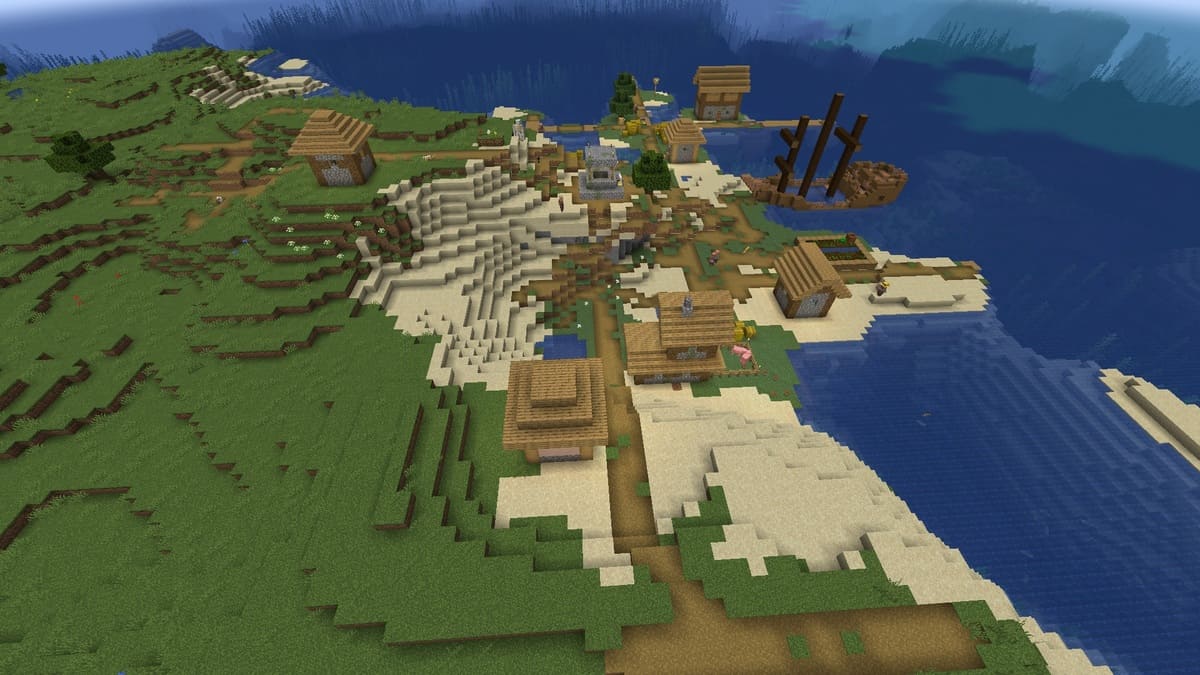 Naufragio y pueblo en Minecraft