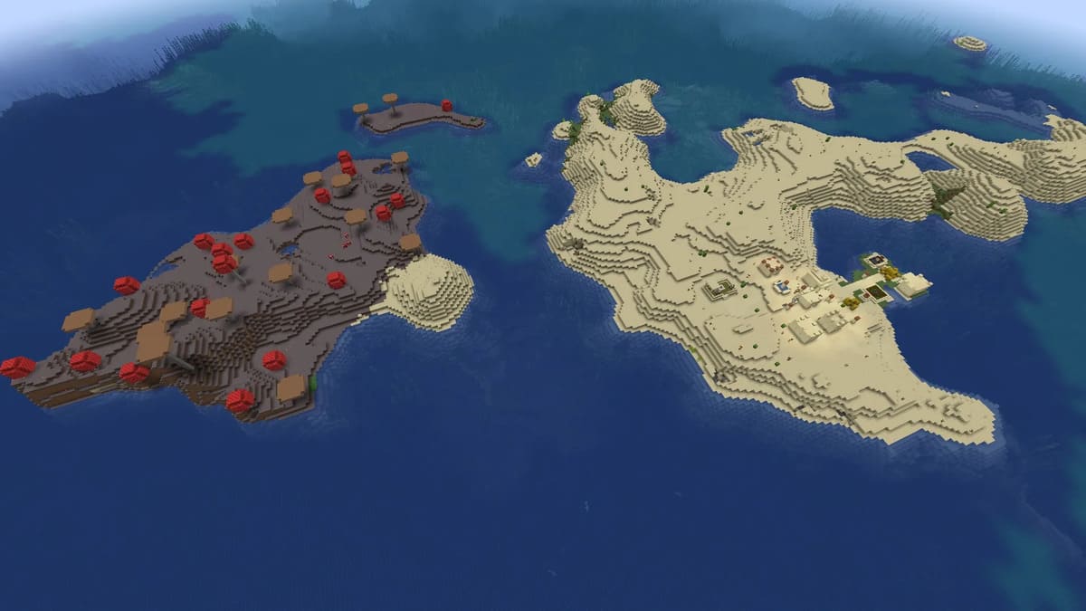 Isla y pueblo de hongos en Minecraft