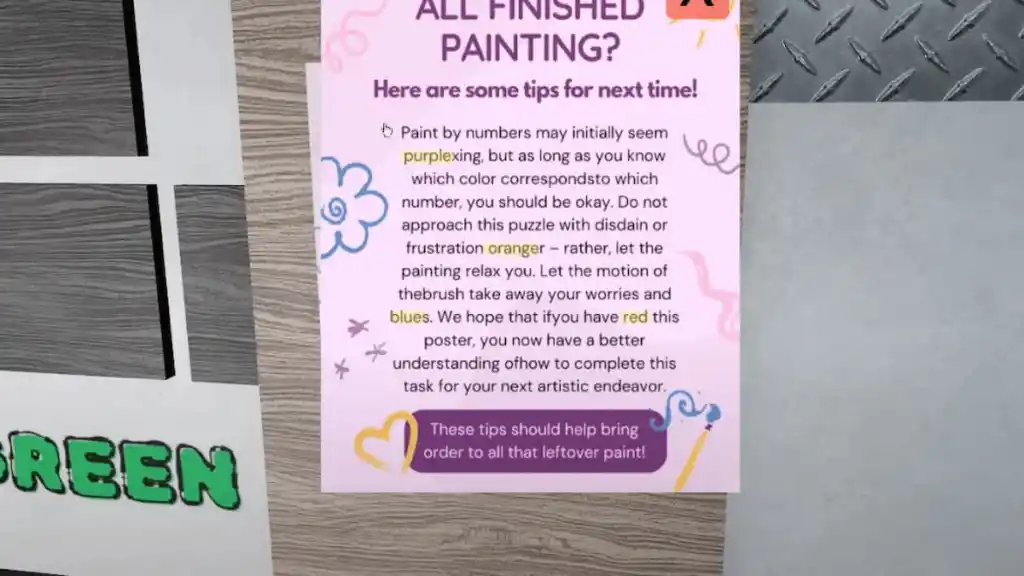 Roblox : Terminal Escape Walkthrough: Chapters 1-4 266 Paint puzzle clue poster in Terminal Escape Room