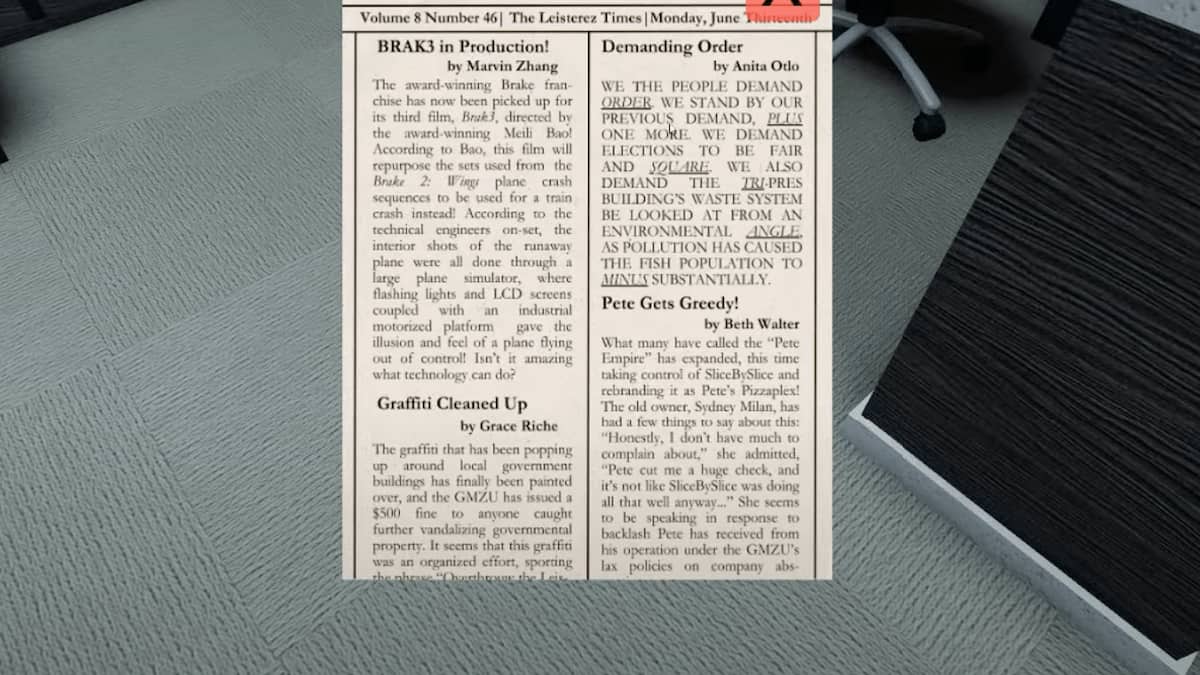 Roblox : Terminal Escape Walkthrough: Chapters 1-4 268 Newspaper clue page in Terminal Escape Room