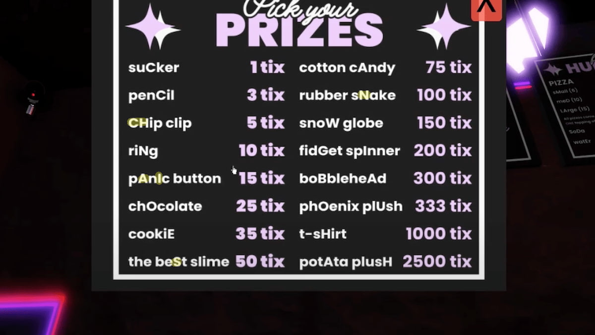 Roblox : Terminal Escape Walkthrough: Chapters 1-4 283 Terminal Escape Room prize chart in arcade room