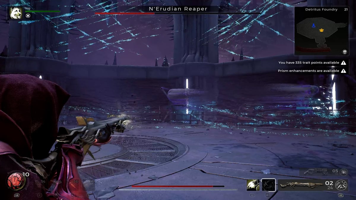 Remnant 2 - Disparando a N'Erudian Reaper Boss desde la distancia