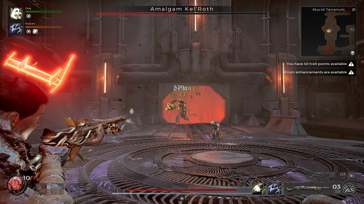 Jugador de Remnant 2 usando Deceit Long Gun en la pelea contra el jefe Amalgam Kel'Roth
