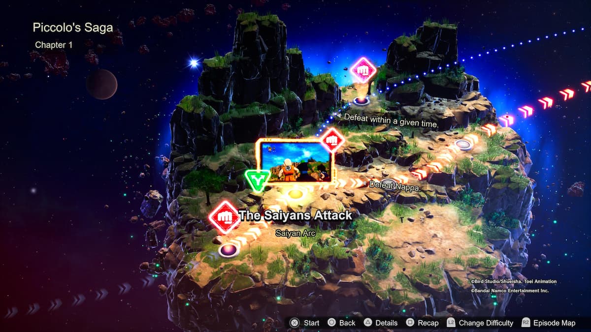 조명이 켜진 여러 경로가 있는 험준한 지형과 바위가 많은 풍경 앞에서 크리링이 싸우는 장면이 특징입니다. 