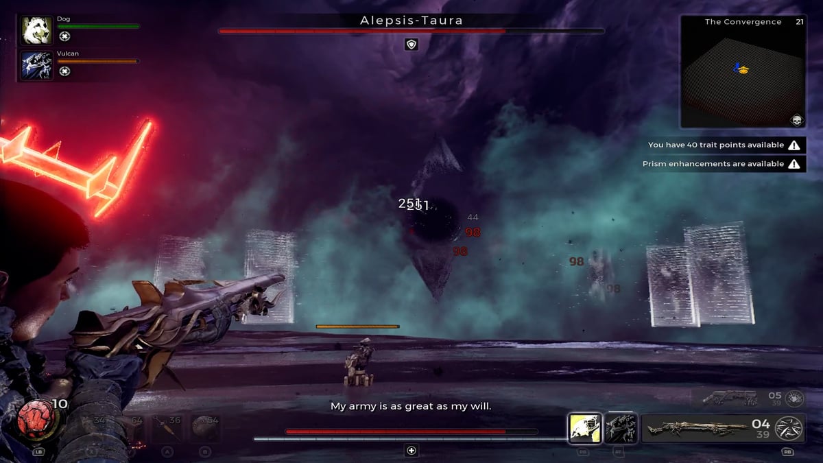 Remnant 2: The Dark Horizon – Cómo vencer a Alepsis Taura Boss 11 Remnant 2 dañando a Alepsis Taura usando Long Gun y torreta