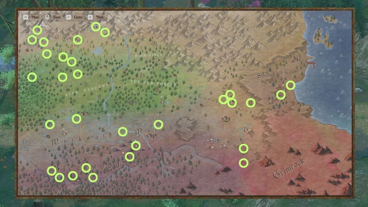 Mapa de Mirthwood de plumas legendarias