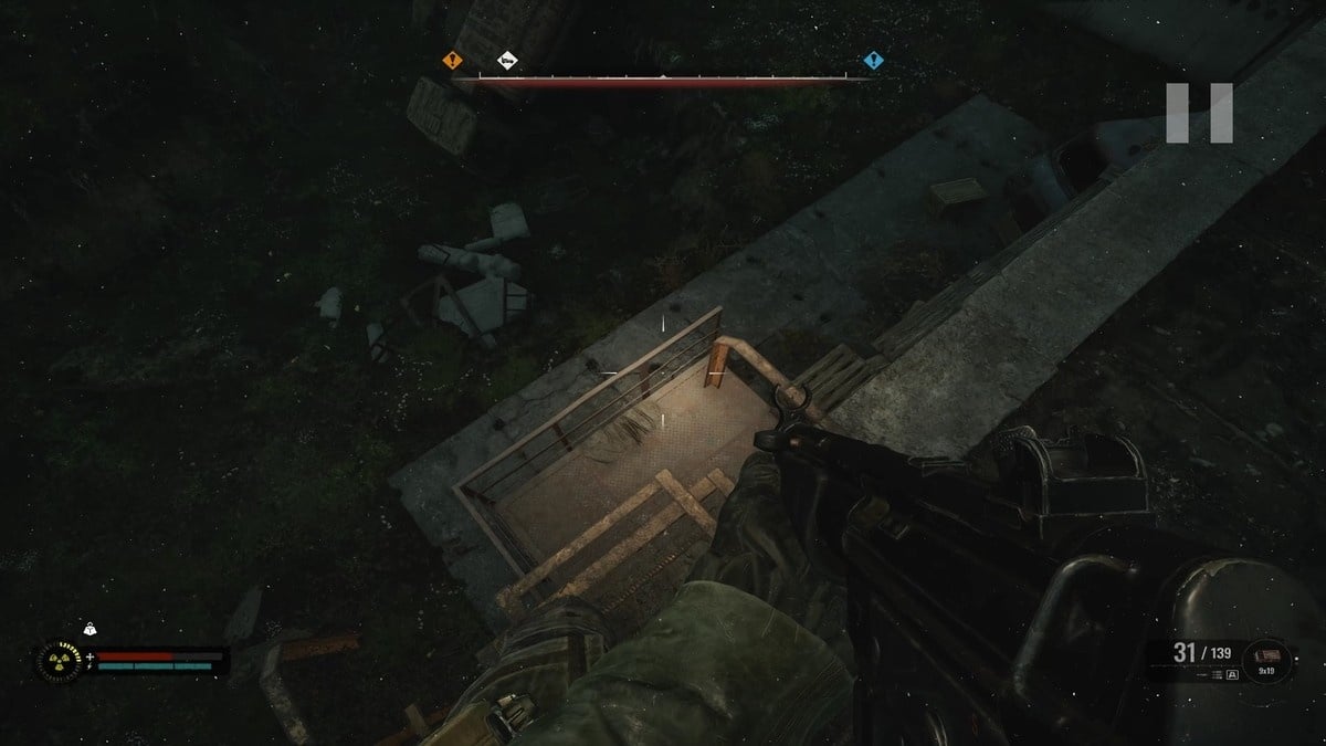 Salta desde el tejado a la plataforma para acceder al edificio en Stalker 2