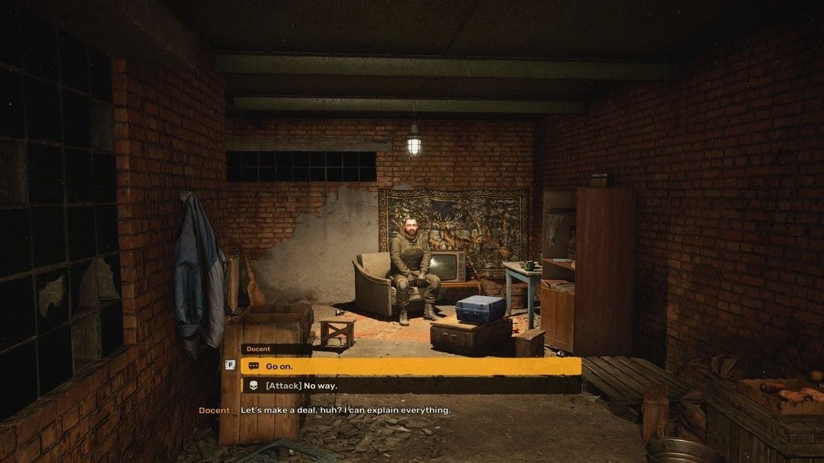 dejar ir a Docent o matarlo en No Honor Among Thieves en Stalker 2