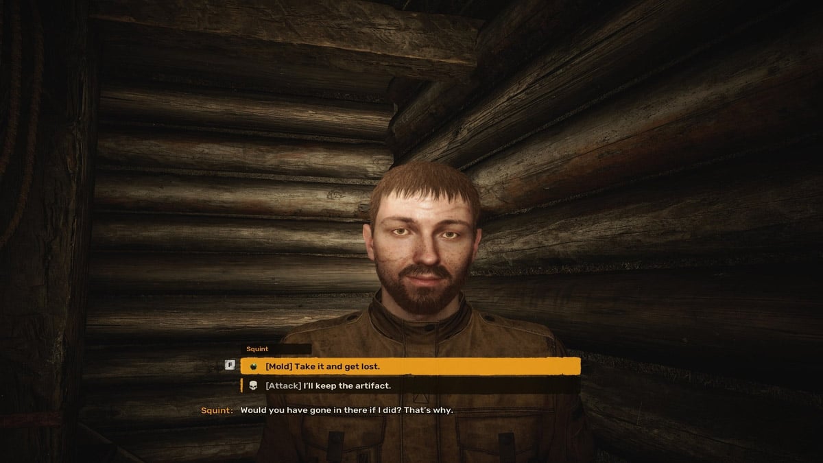 Dar artefacto de molde o matar opciones de Squint en Stalker 2