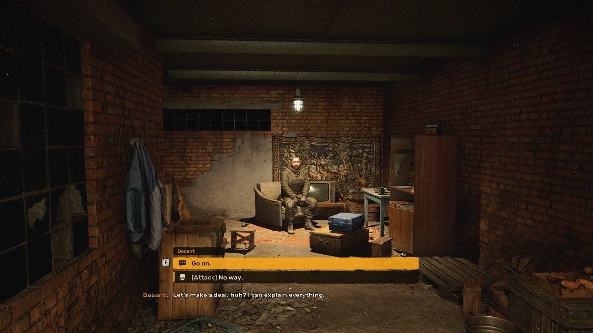 dejar ir a Docent o matarlo en No Honor Among Thieves en Stalker 2