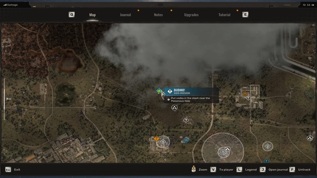 Escondite de Budmo en el área del agujero venenoso en Stalker 2