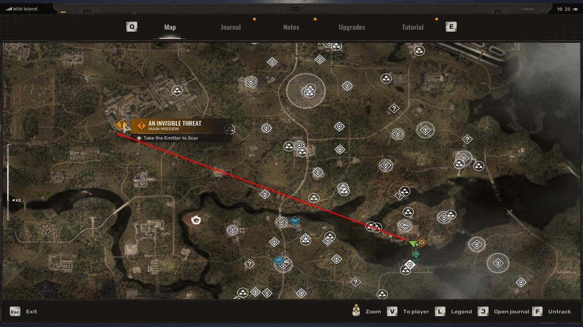 Ubicación de la misión principal de An Invisible Threat en el mapa