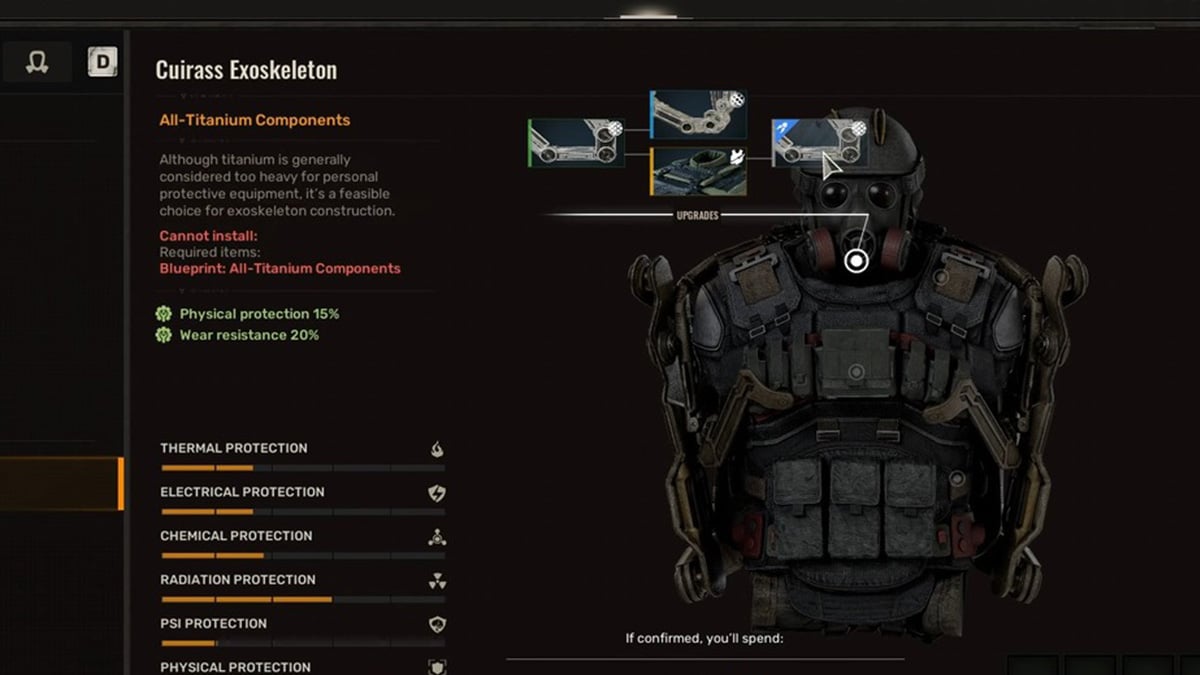 El técnico no puede instalar la actualización Cuirass Exoskeleton en Stalker 2