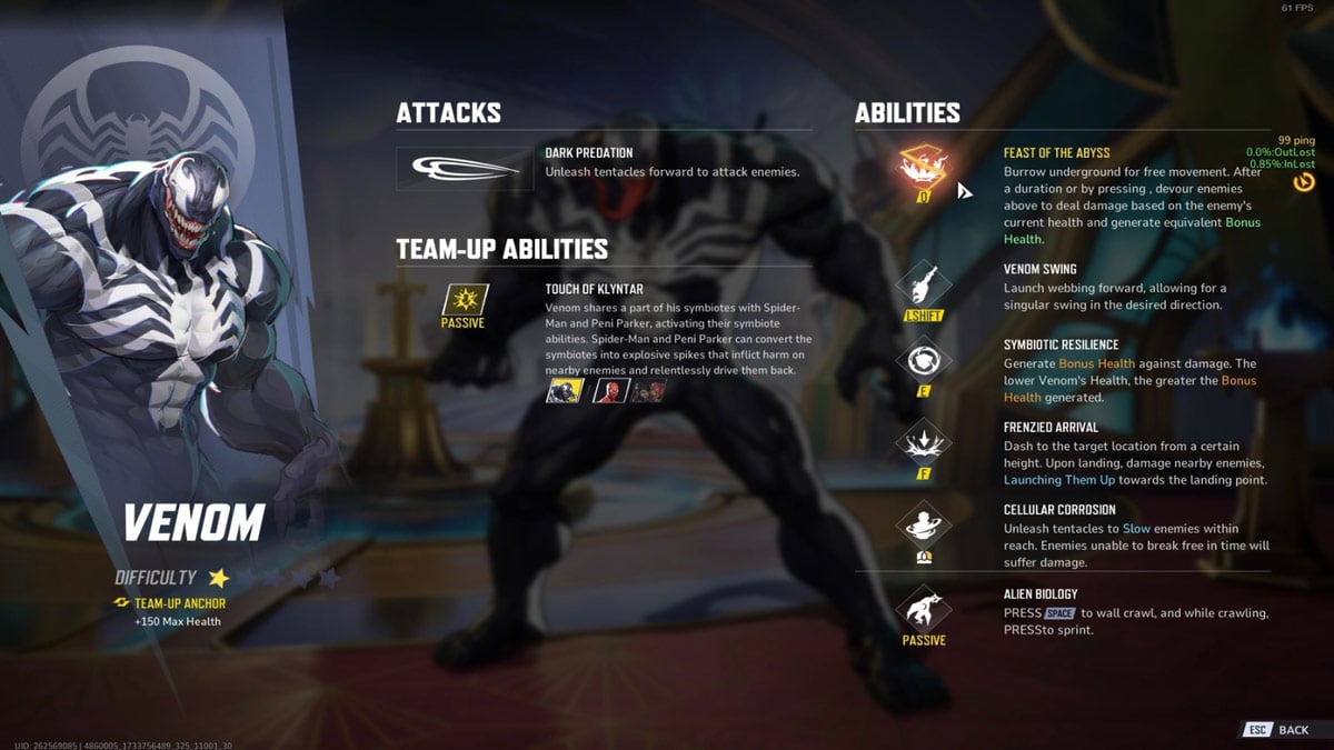 Todas las habilidades de Venom en Marvel Rivals