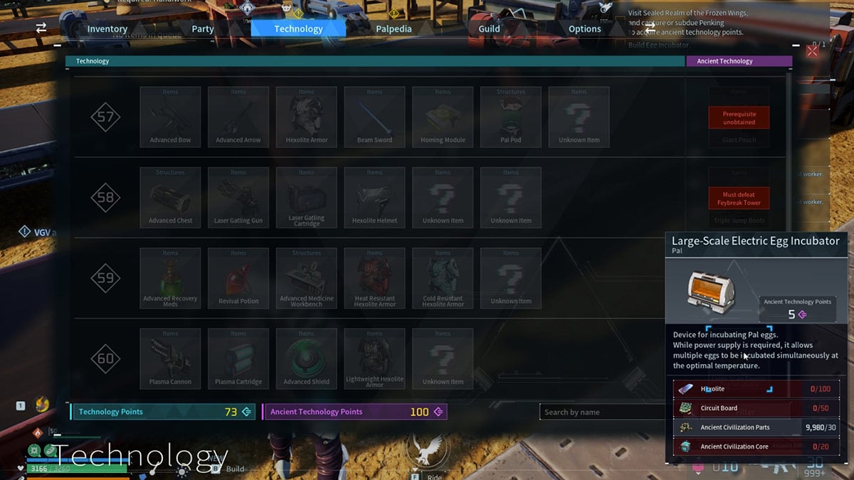 Elaboración de una incubadora de huevos eléctrica a gran escala utilizando el núcleo de la civilización antigua en Palworld