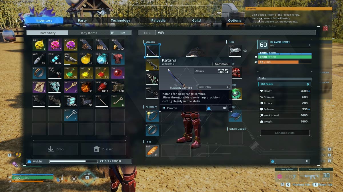 Katana elaborada y estadísticas en Palworld