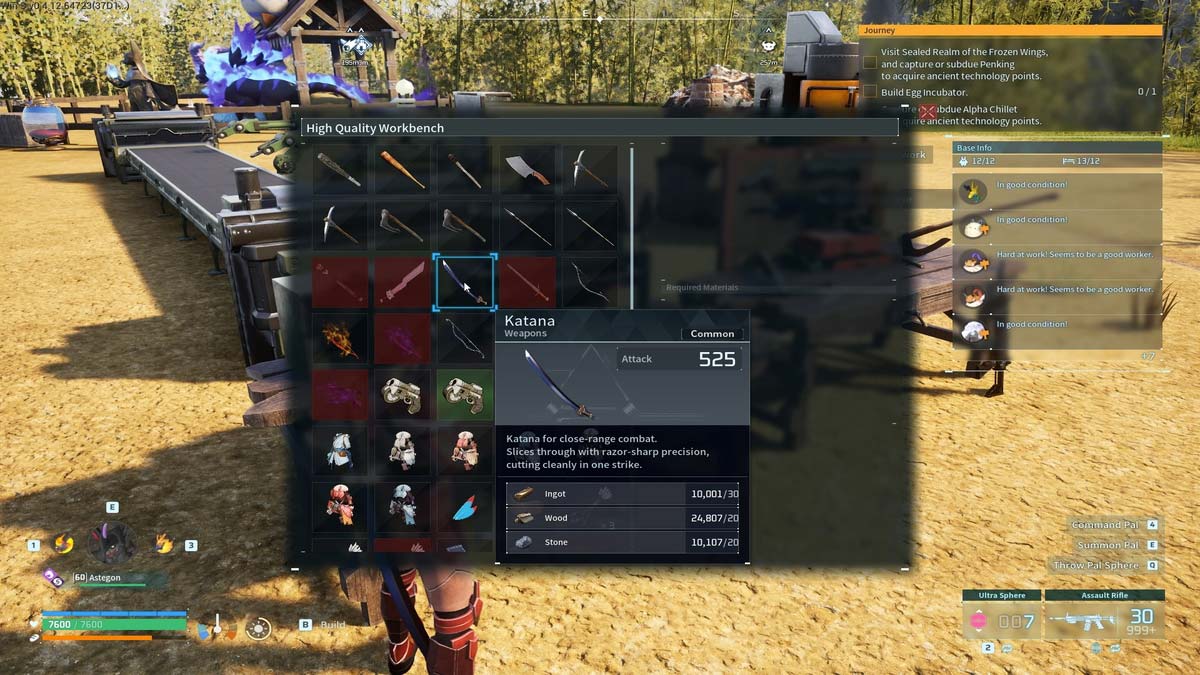 Elaboración de Katana en Palworld