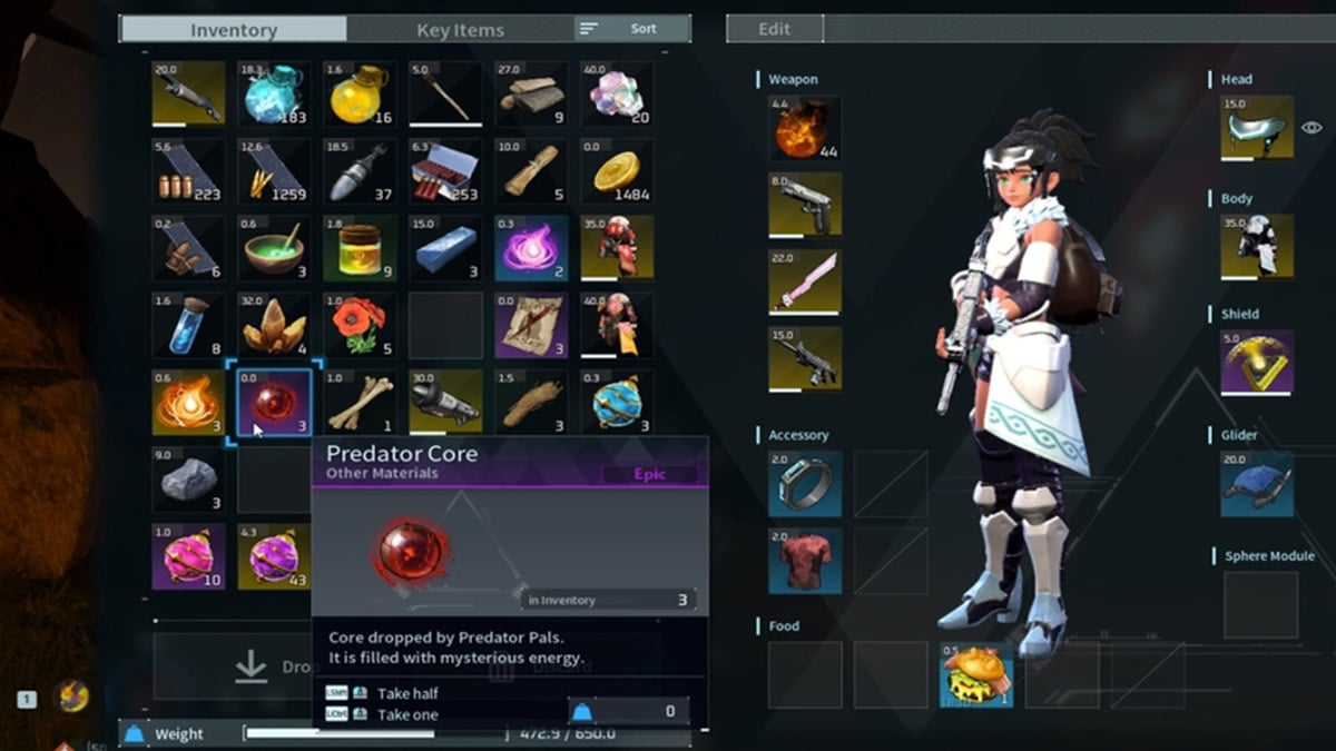 Predator Core en el inventario de un jugador