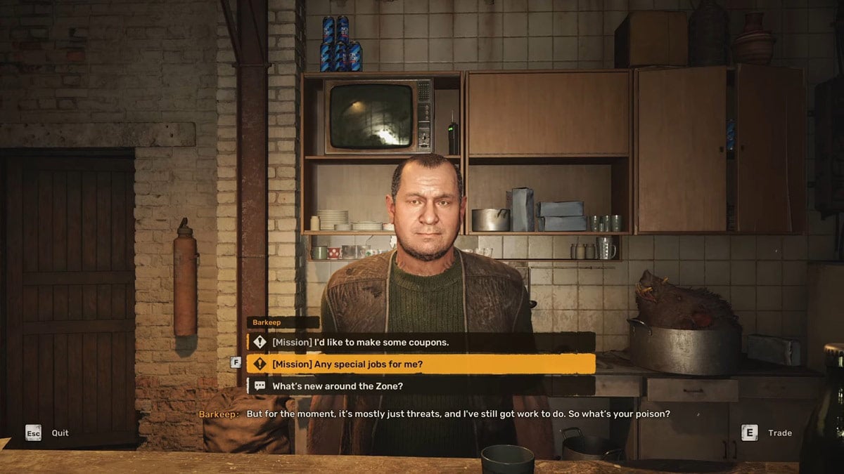 Obteniendo la misión Just Business de Barkeep en Stalker 2