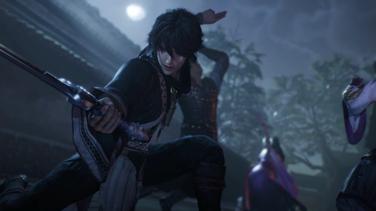 الشخصية الرئيسية في Dynasty Warriors Origins تتظاهر تحت ضوء القمر بالسيف