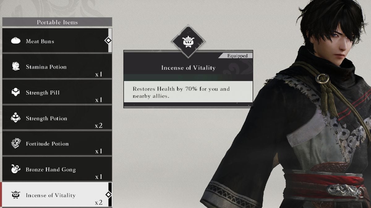 Incienso de vitalidad de Dynasty Warriors Origins, elemento curativo seleccionado