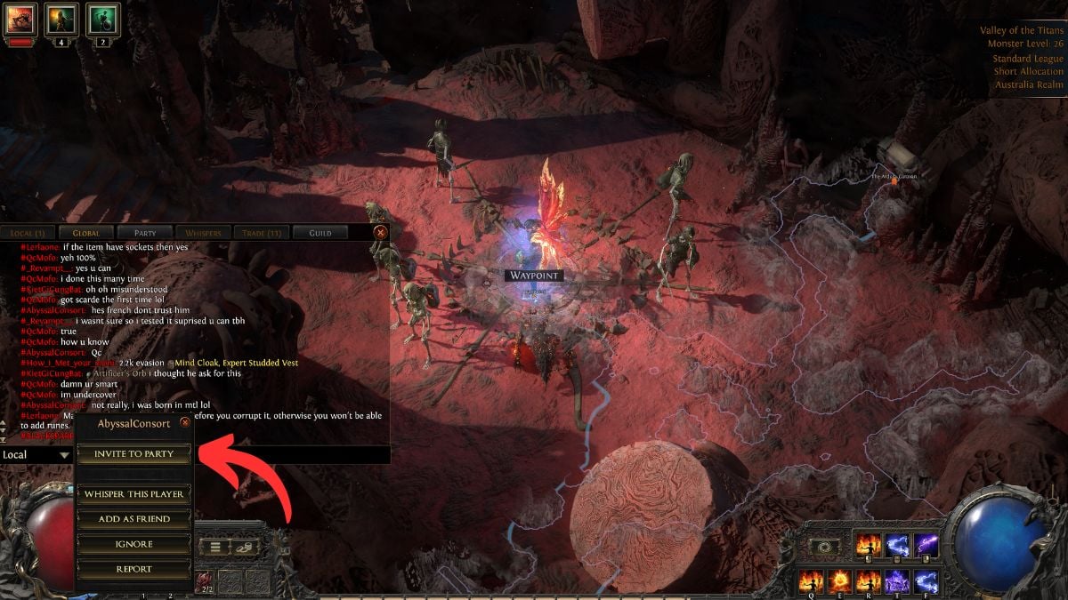 Invitación multijugador de Path of Exile 2 a una fiesta