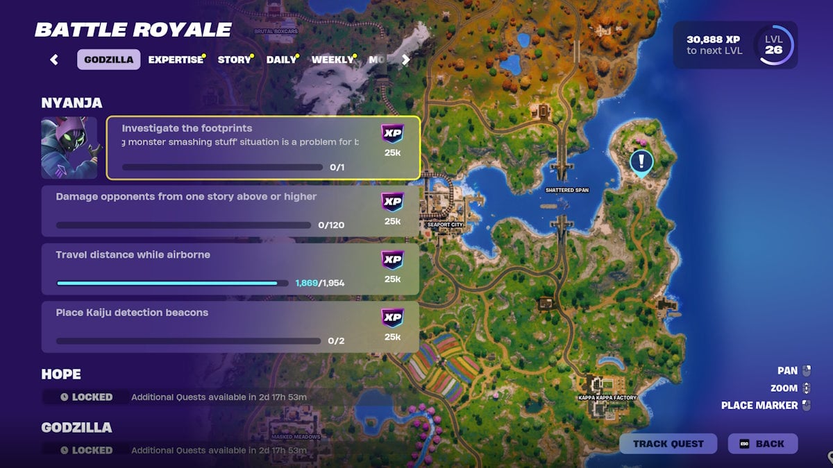 Huellas de Godzilla en Fortnite