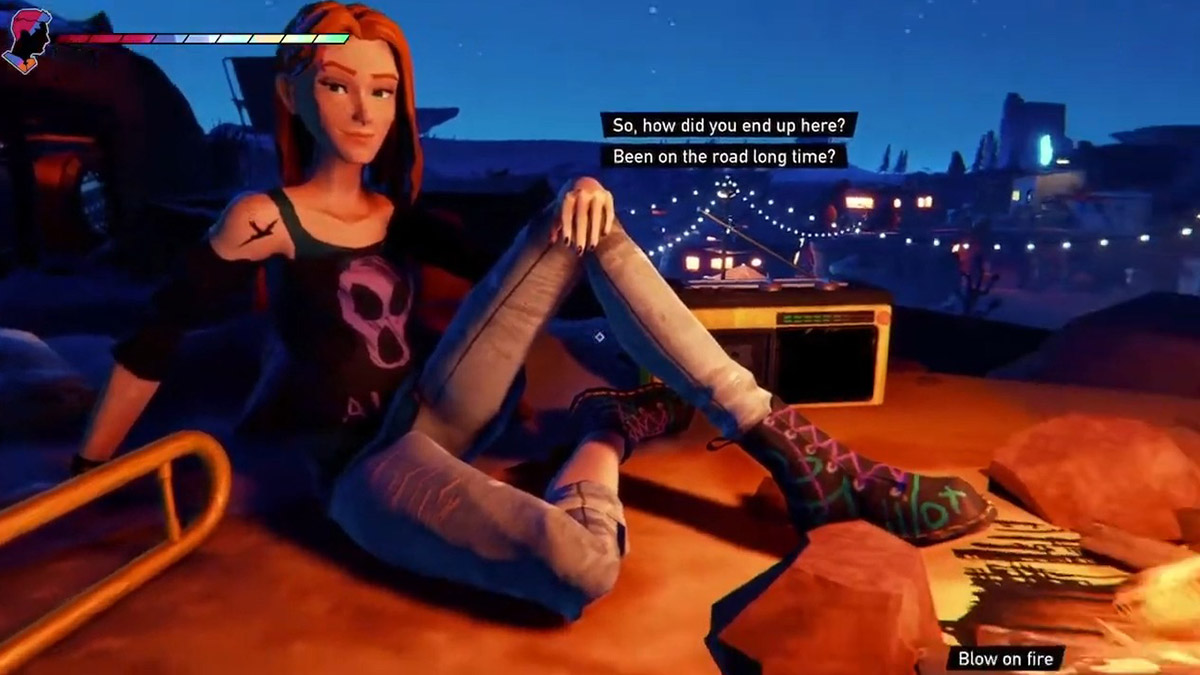 Zoe pidiendo malvaviscos y conversando en Road 96