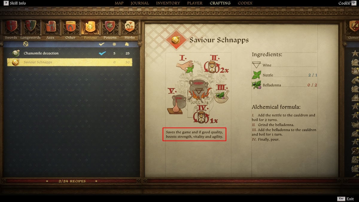 Savior Schnapps y lo que hace en Kingdom Come Deliverance 2