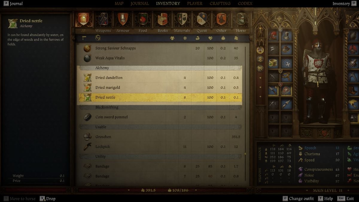 Hierbas secas en el inventario