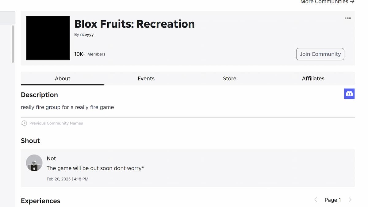 Blox Fruits Recreation Roblox Group Shout Mensaje