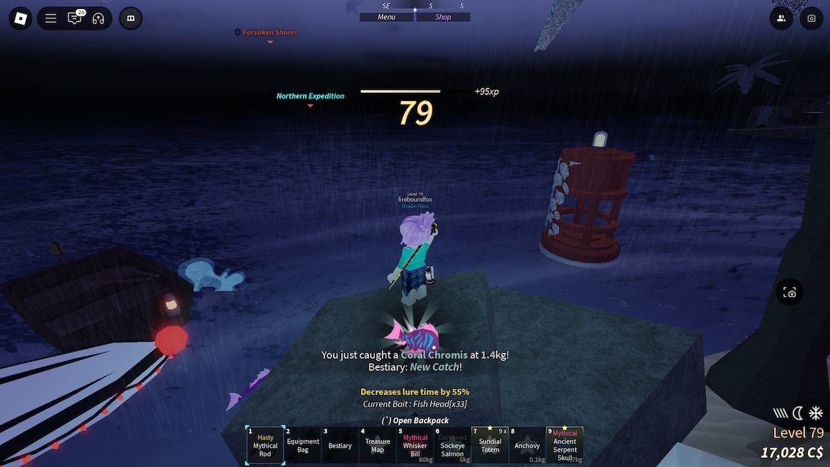 Roblox Fisch のグランド リーフでサンゴ スズメダイを捕まえます。