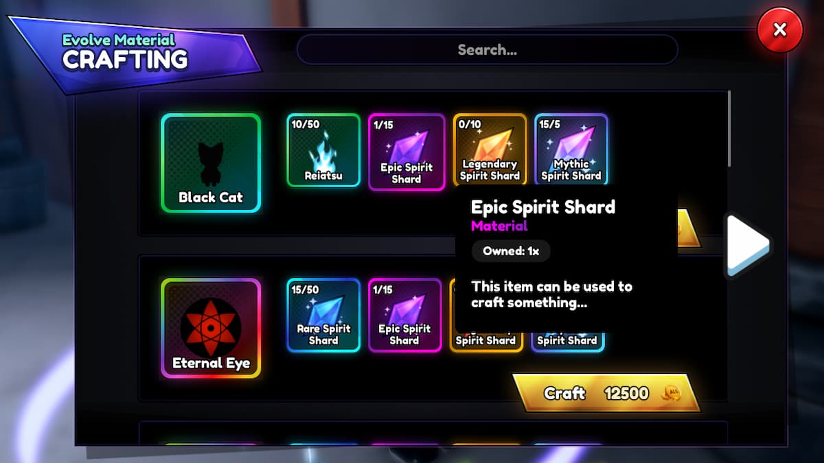 Ein Handwerksfenster mit den Evolutionsgegenständen, die zur Erschaffung der schwarzen Katze benötigt werden