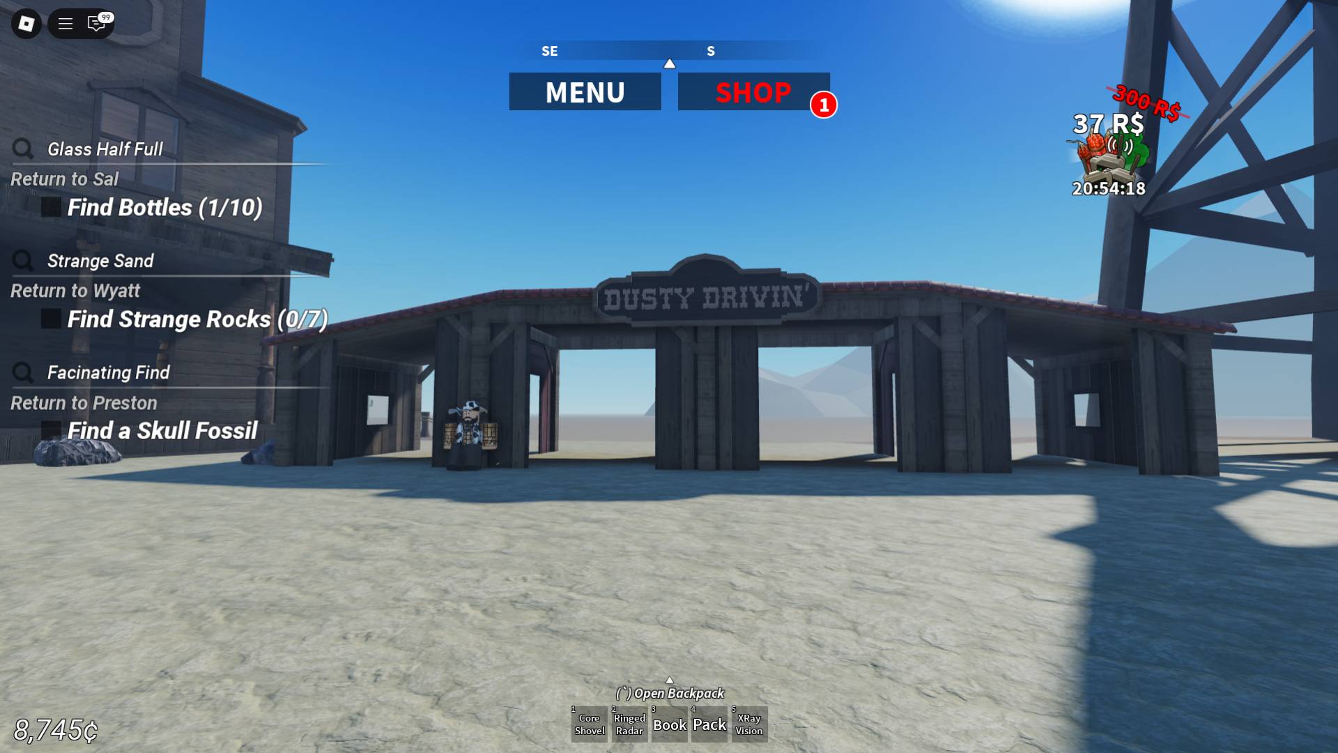 Comerciante de veículos na experiência Roblox dos detectores do deserto