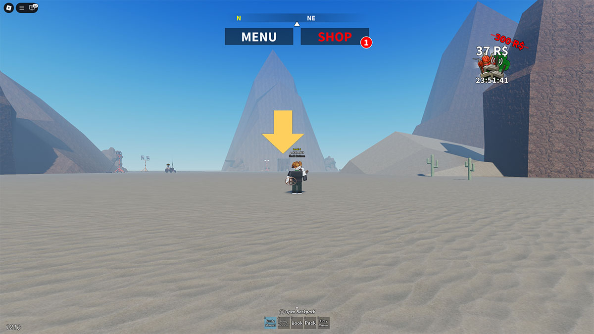 Spieler erkundet Wüstendetektoren