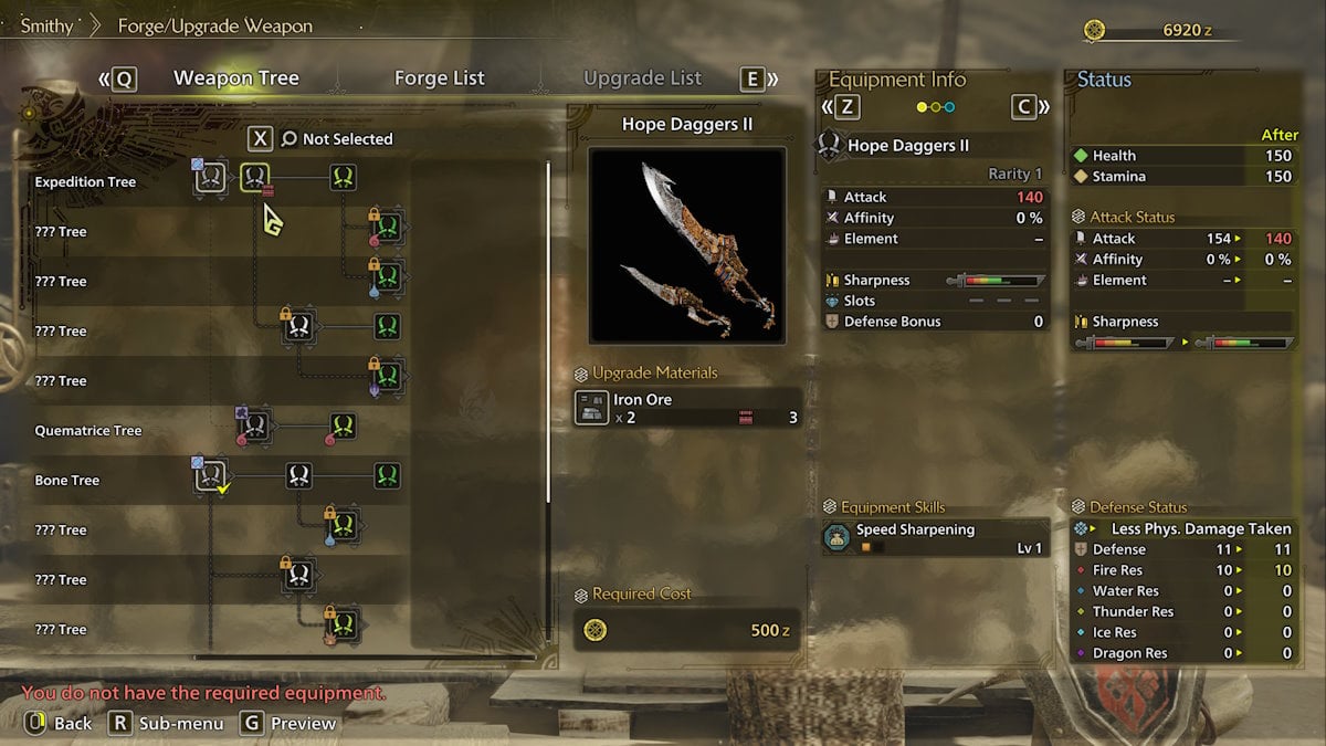 Elaboración y actualización de armas en Monster Hunter Wilds