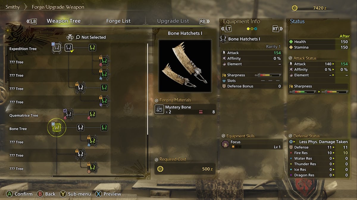 Elaboración y actualización de armas en Monster Hunter Wilds